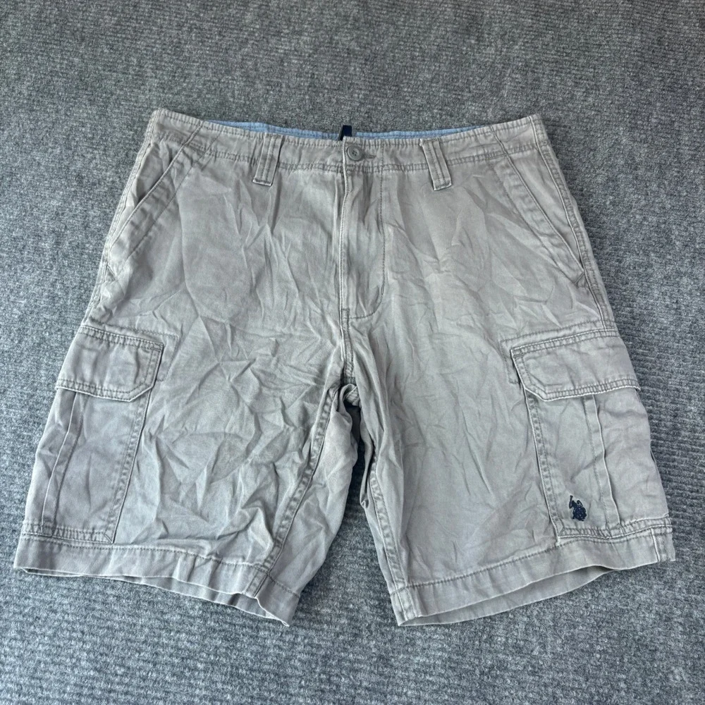 US Polo Assn Mens Gray Cargo Shorts Size 36 Embroidered Logo Cotton Casual